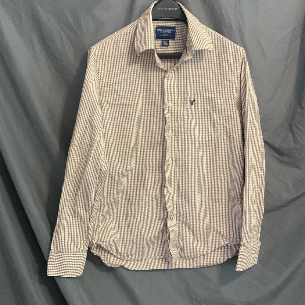 American Eagle Outfitters Men’s Vintage Fit Button Up, Brown Checked, Size M